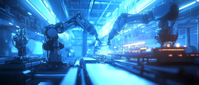 Robotic arms working in a modern factory