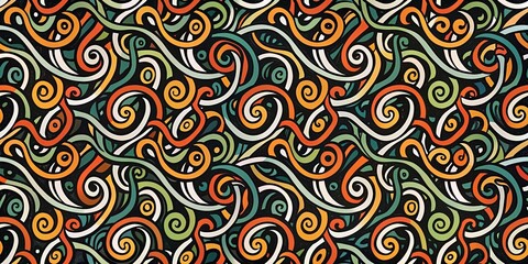 Abstract Swirling Pattern in Vibrant Hues of Green, Orange, and White on a Dark Background