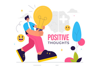 Positive Thoughts Vector Illustration featuring a Positive Mindset Symbolizing Creativity and Dreams in a Flat Style Cartoon Background