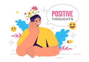 Positive Thoughts Vector Illustration featuring a Positive Mindset Symbolizing Creativity and Dreams in a Flat Style Cartoon Background