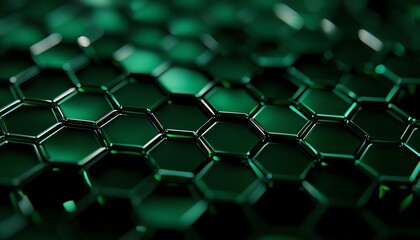 Fototapeta premium Green hexagonal pattern, abstract background, textured surface.