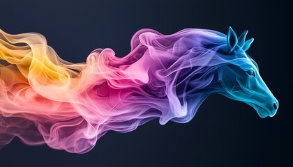 Fototapeta premium Colorful smoke horse silhouette on a dark background.