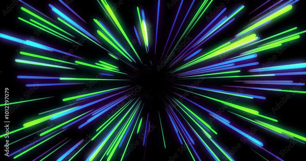 Poster animation of tunnel of glowing light trails of data transfer