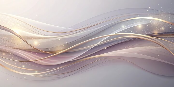 Abstract Intertwined Golden Lines and Shimmering Waves on a Soft Grey Background