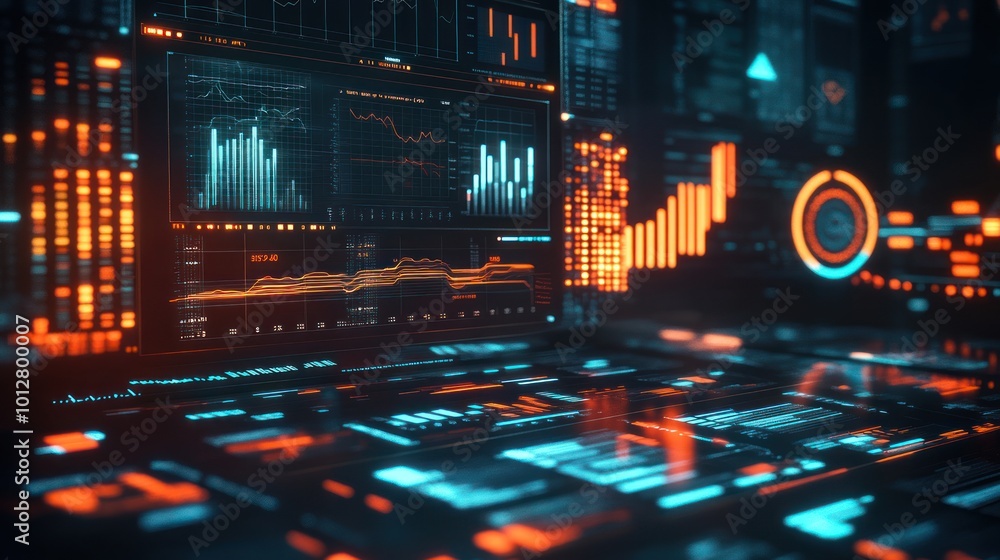 Poster digital interface with data and graphs