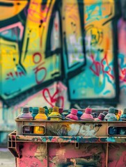 Fototapeta premium Close-Up of a Toolbox with Graffiti Paints