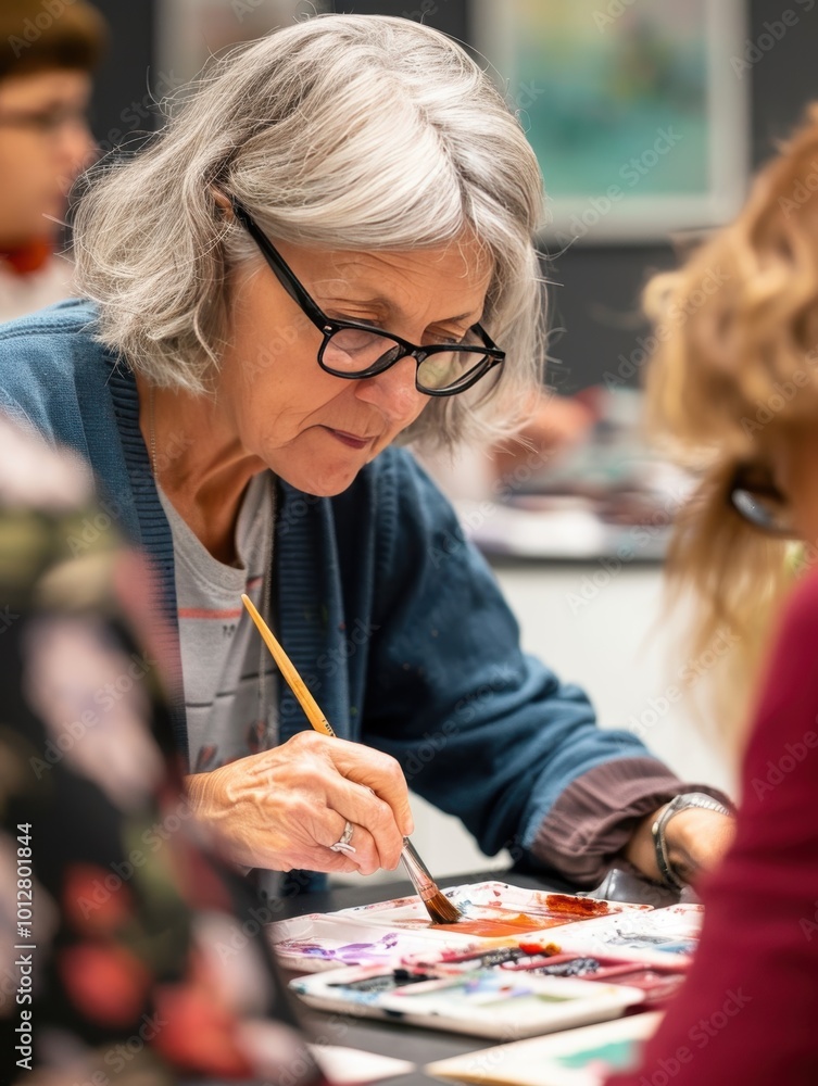 Poster instructor demonstrating watercolor techniques in class