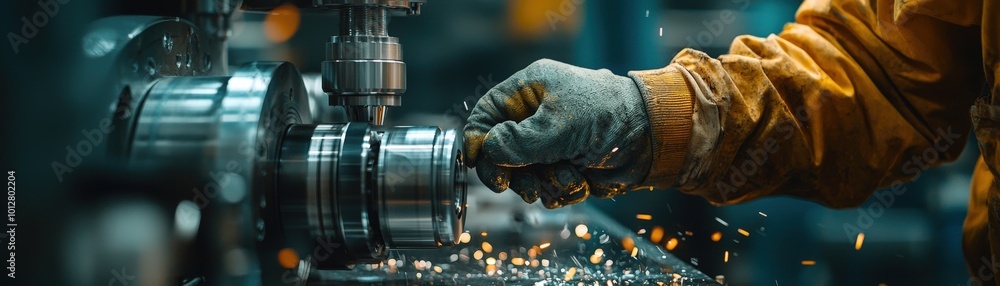 Aufkleber worker operating lathe machine in workshop environment