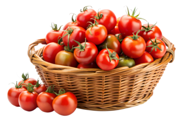 Lots of tomato in a basket isolate on transparency background