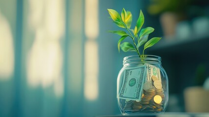 Plant Growing From Money Jar