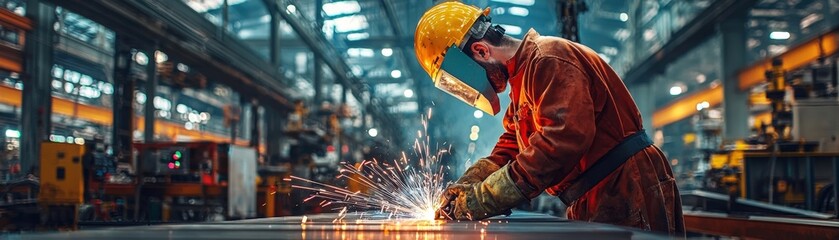 Fototapeta premium Workers in Metal Fabrication at Industrial Plant