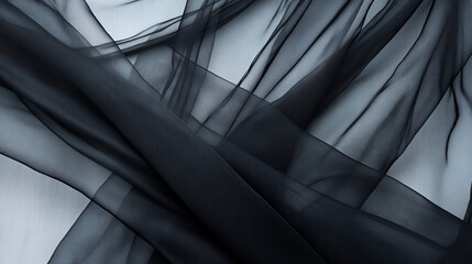 Curtains that are black and have a soft, delicate tulle layer.