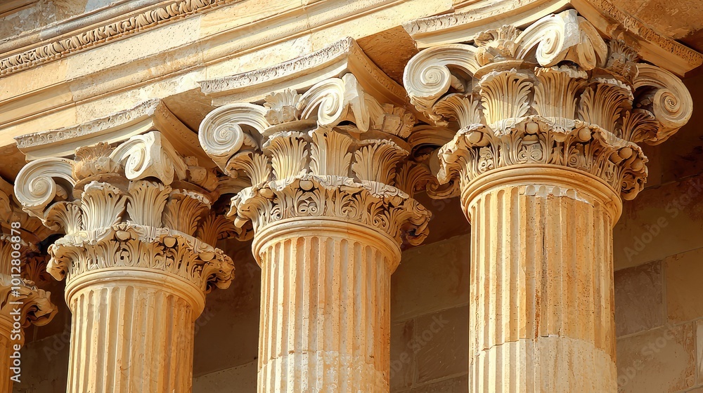 Poster close-up of elegant ancient columns showcasing intricate designs and classical architecture against 