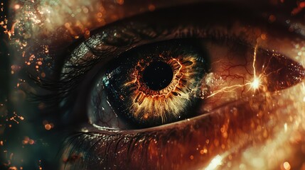 Close-up of a stunning eye with vibrant colors and intricate patterns, showcasing the beauty of human features and emotion.