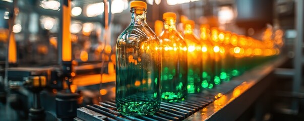 Glass Bottles Being Formed in Factory Production Line