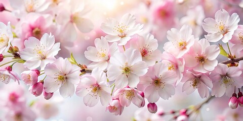 Fototapeta premium Delicate Pink Blossoms Gracefully Unfurling, Their Petals Softly Touched by Warm Sunlight, a Symphony of Springtime Charm