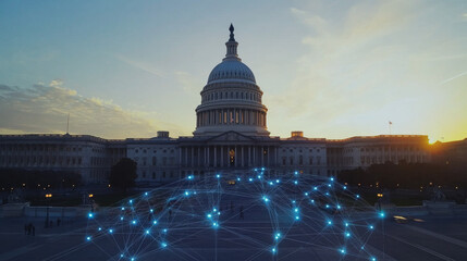 The Capitol building in Washington D.C. is where Congress meets. It represents the American government. The image shows how social media can help people connect and build relationships.