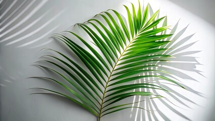 A Single Palm Frond Casts a Shadow on a White Surface, Creating an Abstract Pattern of Light and Dark