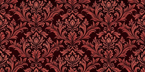 Intricate swirls of crimson against a deep burgundy backdrop, a seamless pattern of elegance and traditional design.