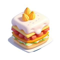 Fresh Ham and Cheese Sandwich with Lettuce and Tomato – Delicious Lunch or Snack, Isolated PNG Perfect for Fast Food, Burgers, and Meal Design