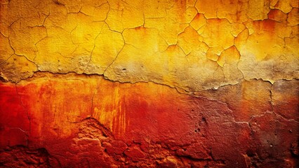Fototapeta premium Abstract Wall Texture with Cracked and Weathered Surface, Displaying Warm Tones of Yellow, Orange, and Red
