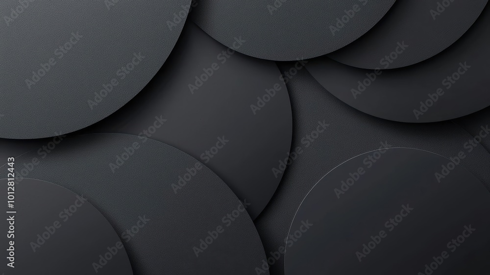 Poster a minimalist abstract background featuring overlapping circular shapes in varying shades of black an
