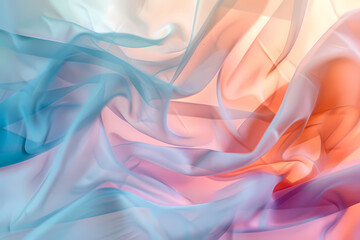 Soft and flowing silk fabric in pastel shades of blue, pink, and peach creates a dreamy and ethereal atmosphere.
