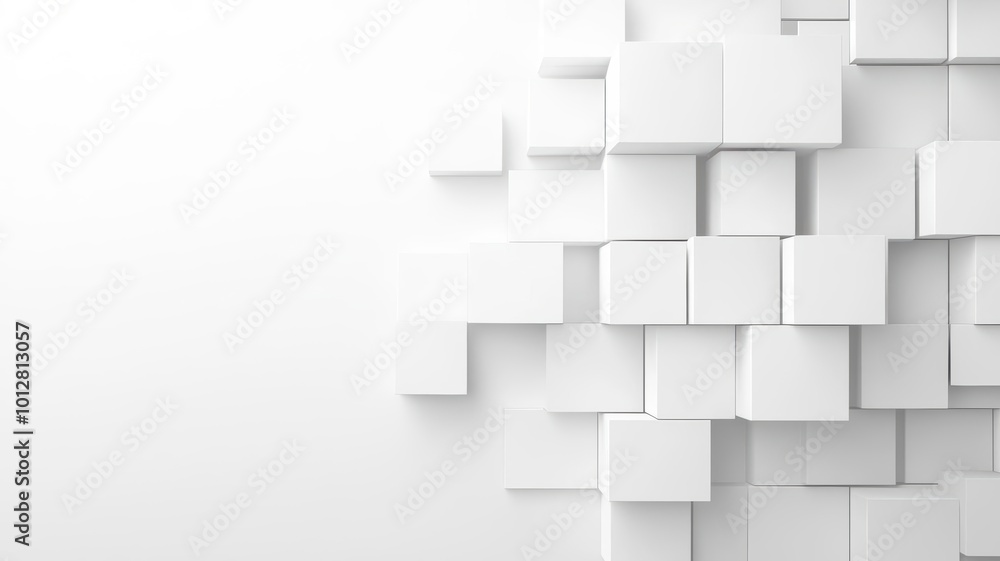 Poster abstract 3d white cubes on a clean background, creating a modern and minimalist aesthetic for design