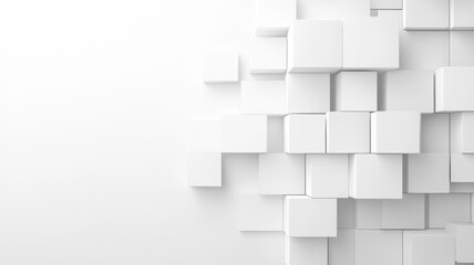 Abstract 3D white cubes on a clean background, creating a modern and minimalist aesthetic for design and art projects.