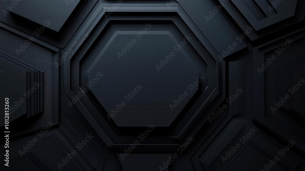 Poster abstract black hexagonal textured background with layered geometric shapes for modern design and ind