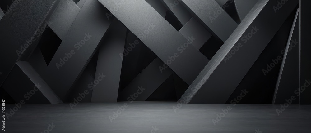 Poster abstract dark interior with intersecting geometric shapes, creating a modern and minimalistic atmosp