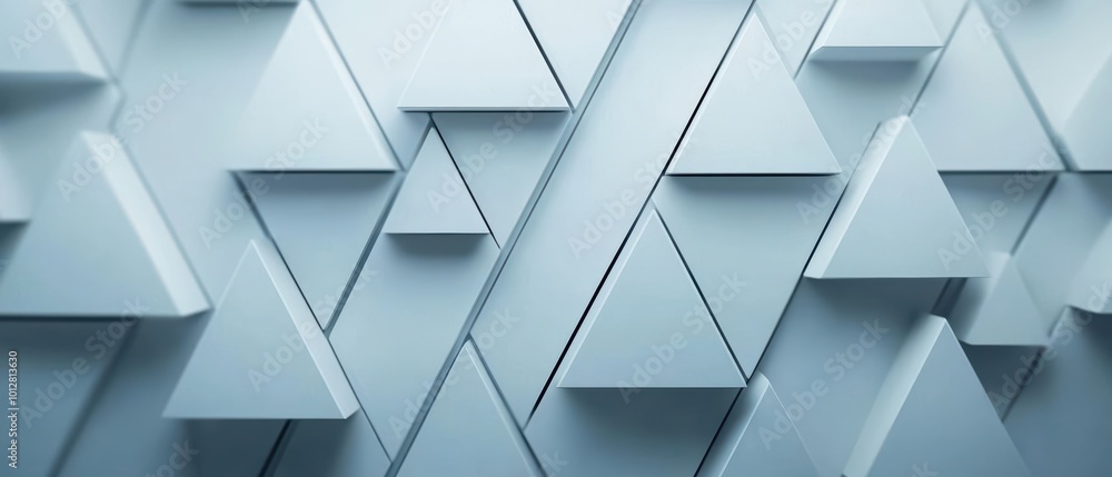 Poster abstract composition of three-dimensional triangles in a soft blue tone, ideal for modern design and