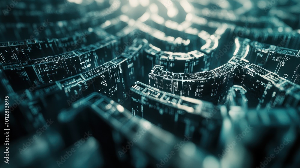 Poster abstract representation of interconnected circuits resembling a maze.