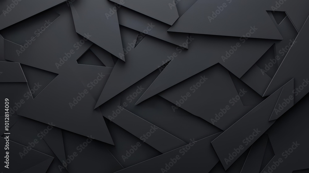 Poster an abstract black background featuring layered geometric shapes and sharp angles, perfect for modern