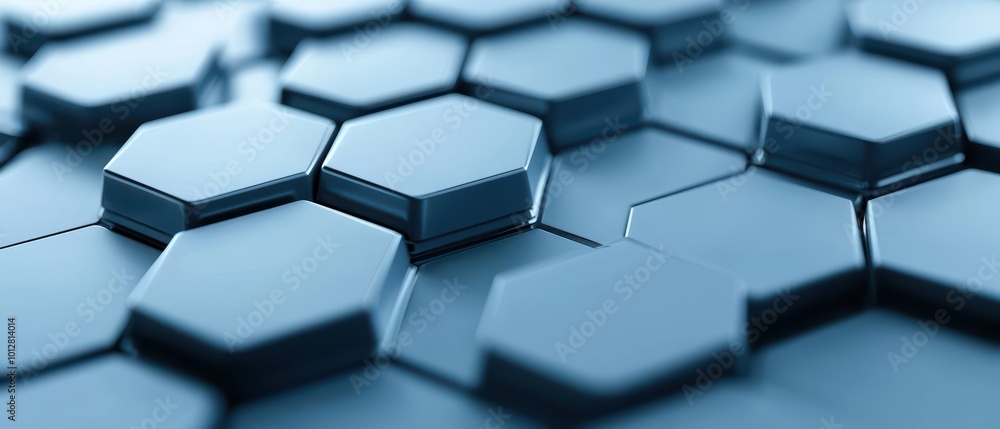 Poster close-up of blue hexagonal tiles creating a modern, abstract pattern. perfect for backgrounds or tec