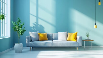 Modern living room featuring a stylish sofa, vibrant cushions, and elegant decor. Perfect for interior design inspiration.