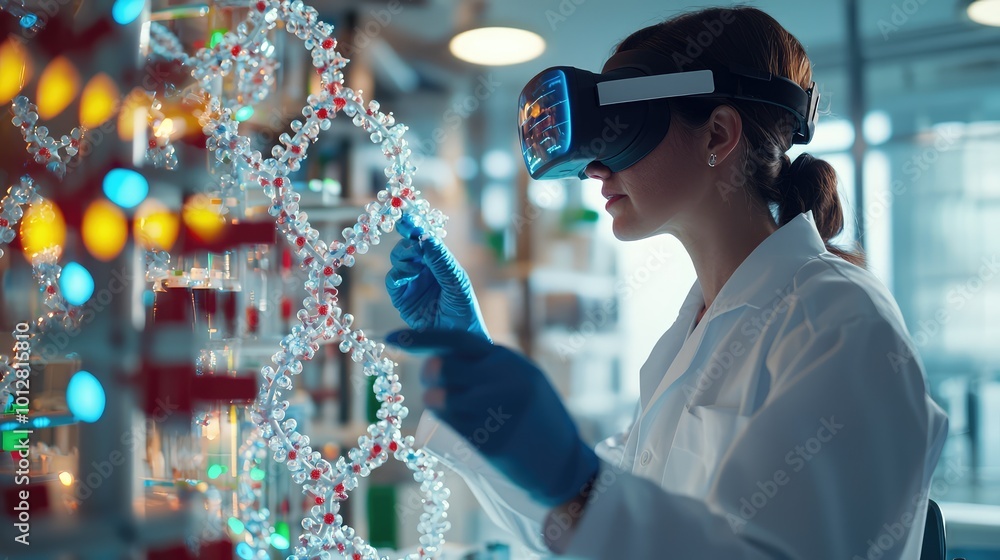Aufkleber scientist using virtual reality technology to explore genetic structures in a modern laboratory envi