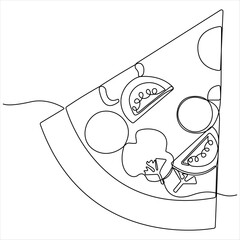 Continuous single line drawing of slice of hot pizza concept world food day vector illustration 