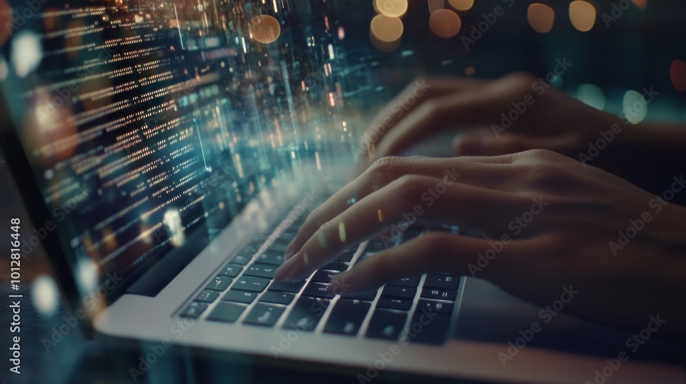 Poster coding at night with sparkling code