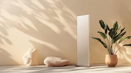 Minimalist Beige Mockup with Plant and Stones