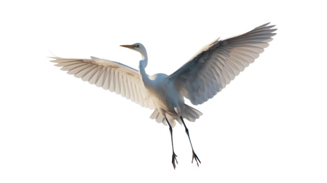 white heron flying isolated on transparent background PNG