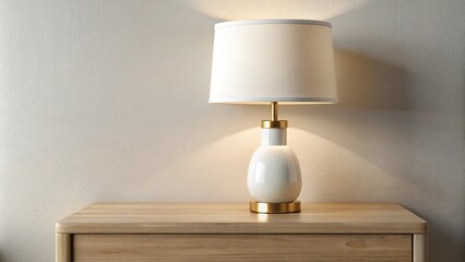 Minimalist White Ceramic Table Lamp with Gold Base on Wooden Nightstand for Modern Home Decor and Elegant Interior