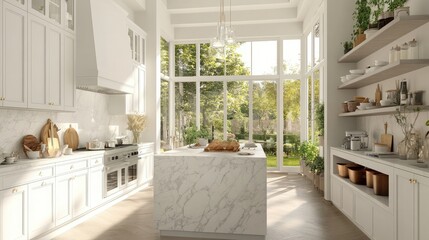 Fototapeta premium A bright and airy kitchen with white cabinetry