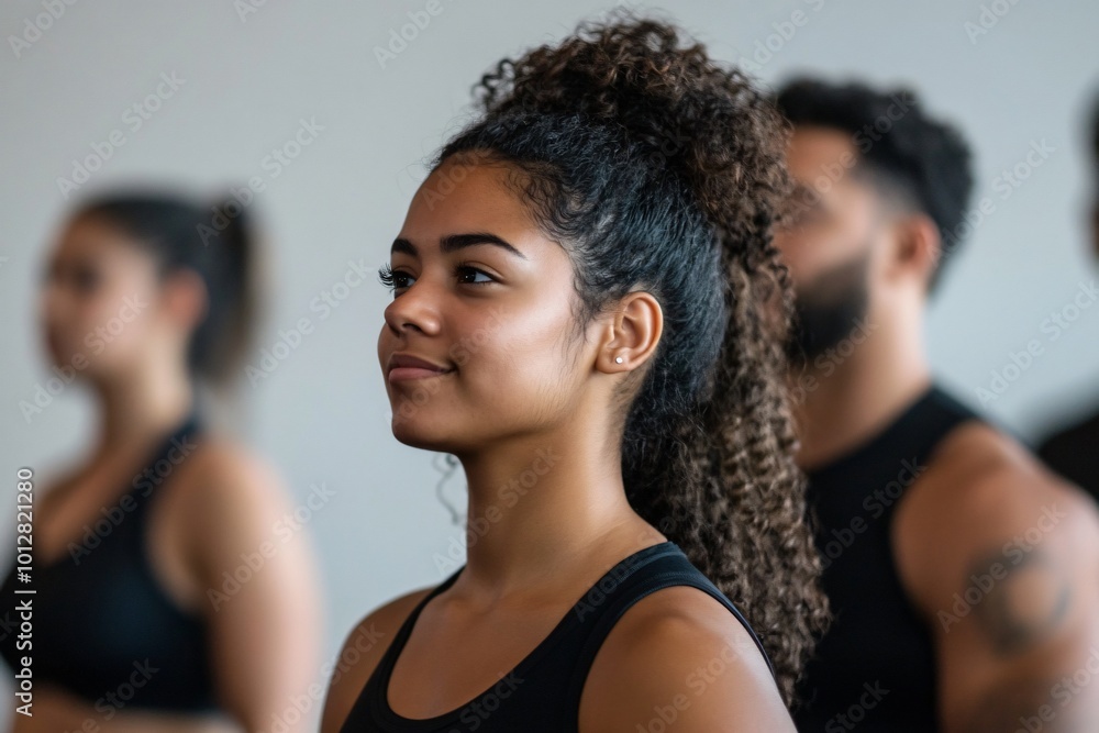 Wall mural diverse body types working out together in gym