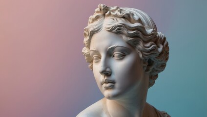 Obraz premium Classical marble bust of male figure, profile view with detailed facial features