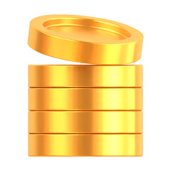 Realistic Golden Coins stack. Blank Coin money stacked isolated on white background. Gold cash currency for payment. Symbol of wealth, income and finance. Vector 3d illustration.