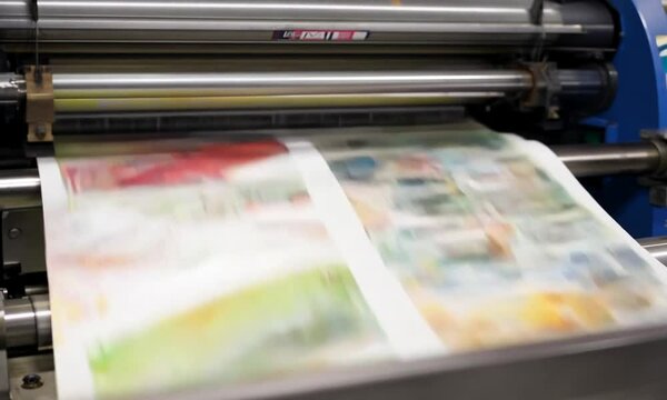 Printed sheet in process on offset printing machine