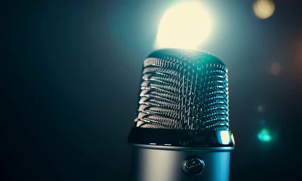 Close-up of a professional microphone inside a recording studio