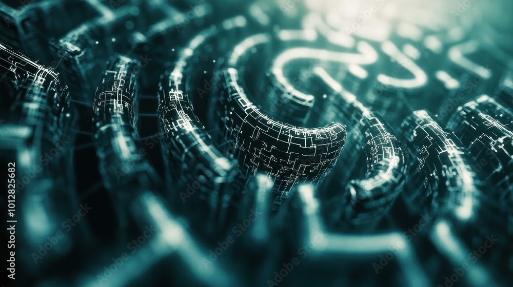 Poster abstract representation of interconnected circuits, symbolizing technology and innovation.