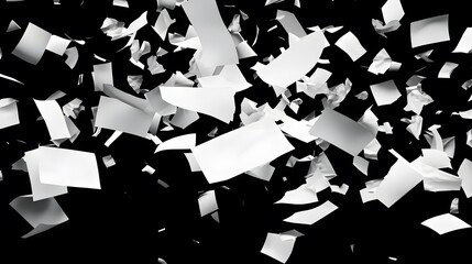 A realistic depiction of white paper sheets falling, isolated on a transparent background, illustrating office chaos and a mess in paperwork